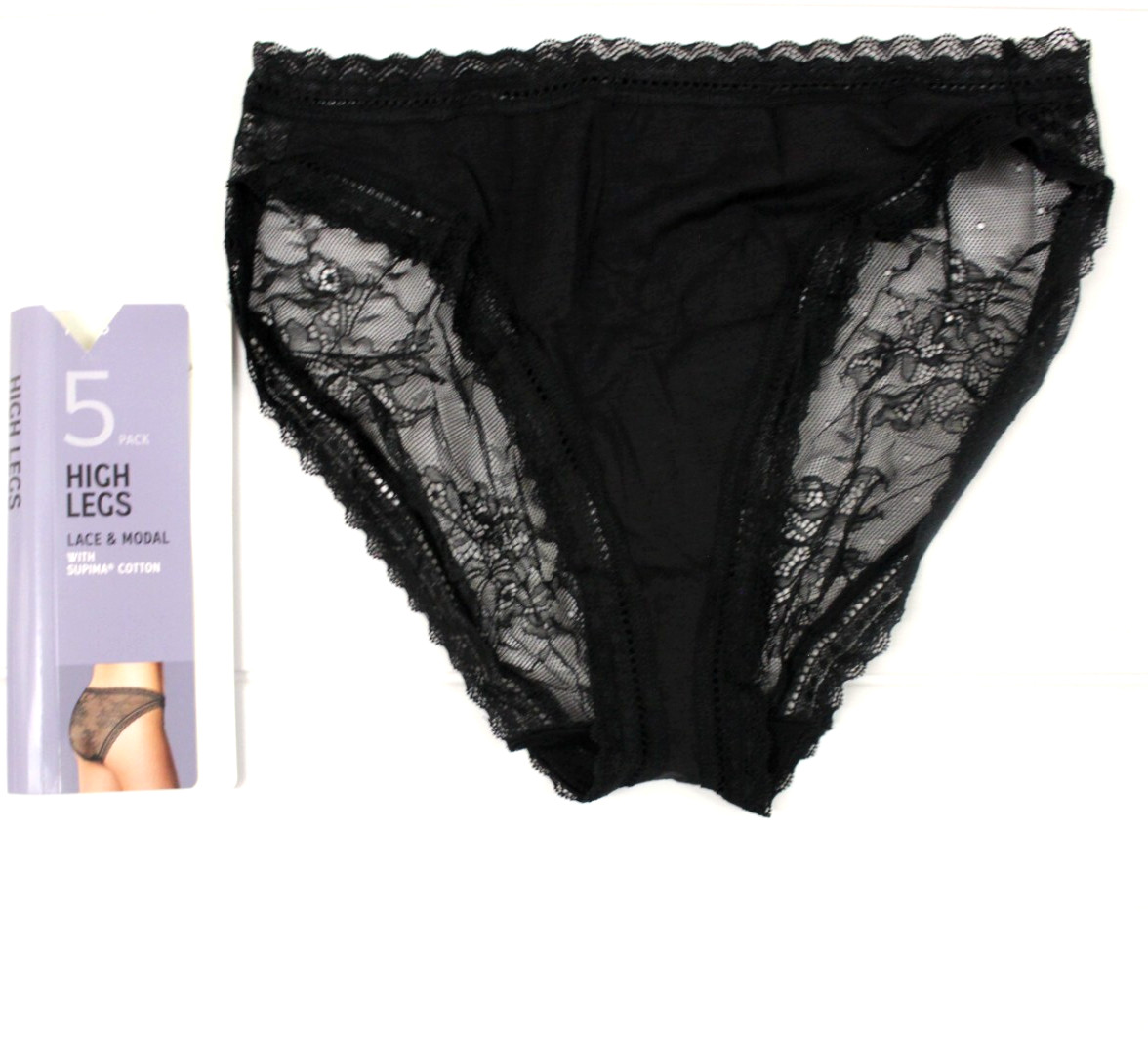 ex M & S Ladies 5 Pack Lace & Modal Supima Cotton High Legs Briefs Sizes 8 to 20