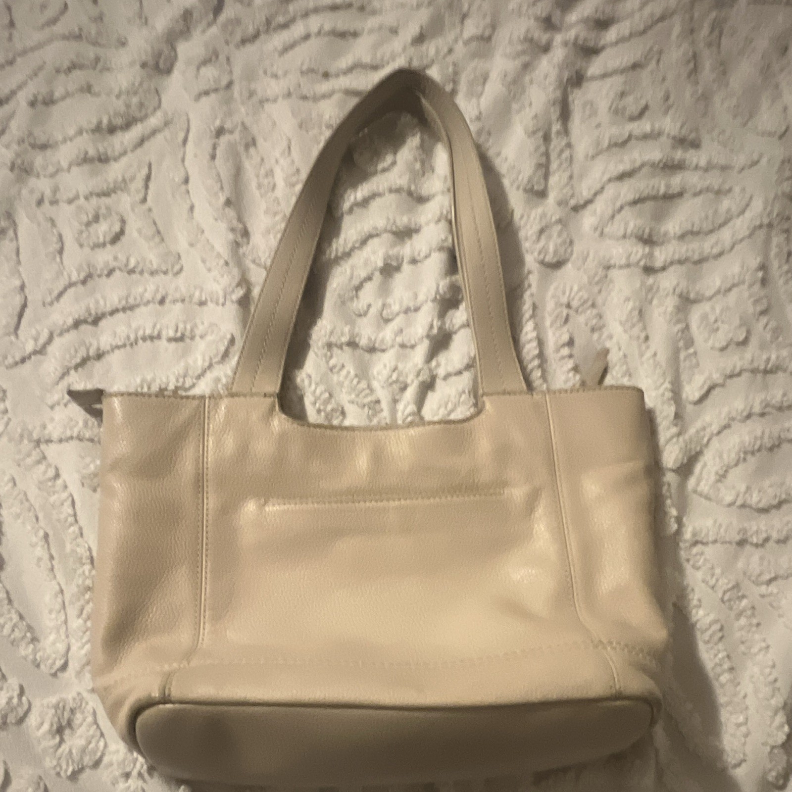 The Sak Beige Pebbled Tote Bag Zip Top Double Handles Lined Inner Pockets