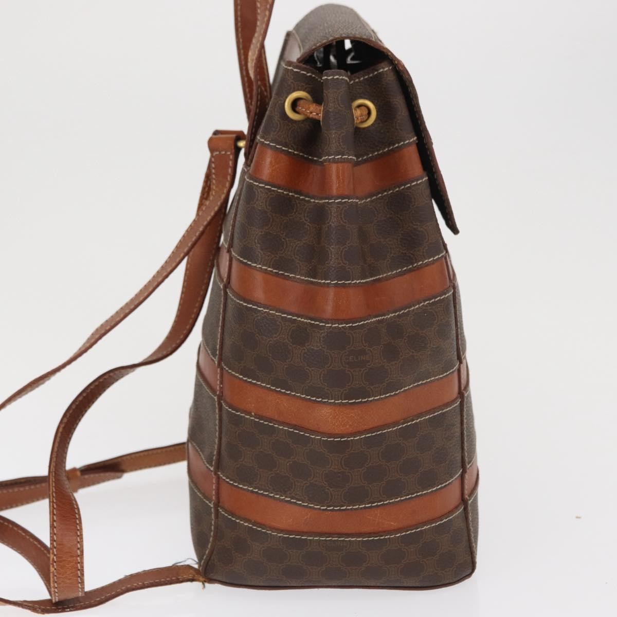 CELINE Macadam Canvas Backpack PVC Leather Brown Gold Auth bs32182