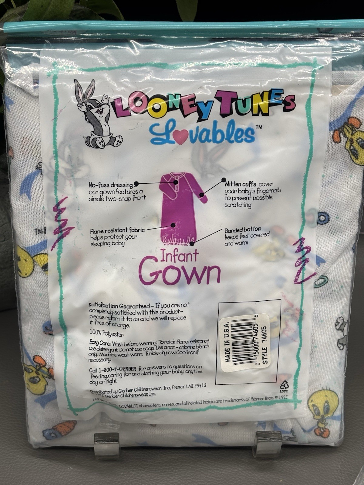 Vintage Gerber Looney Tunes Lovables Infant Gown/Layette NOS Sealed 1993/1995
