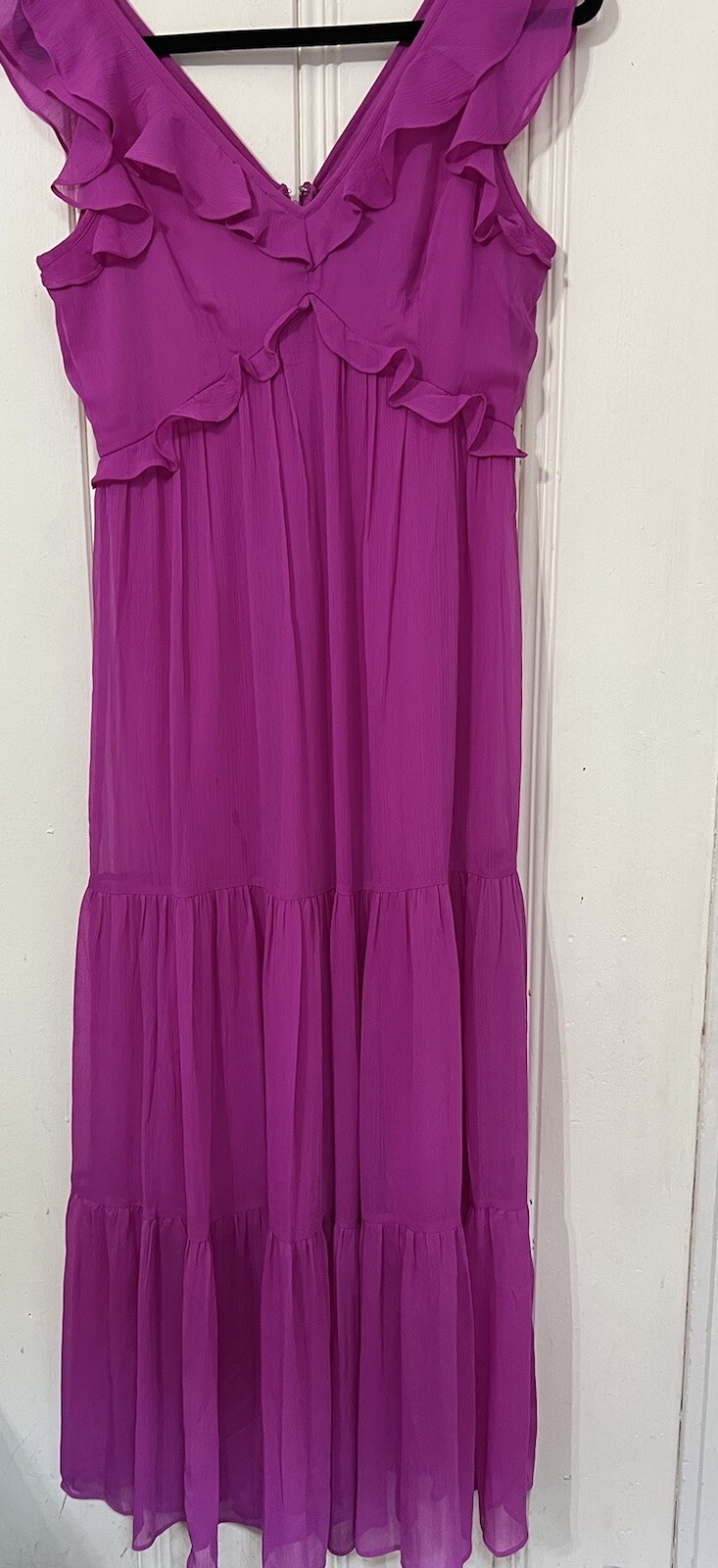 DKNY Chiffon Wedding Guest party dress Ruffled Fushia Size 6 pink New