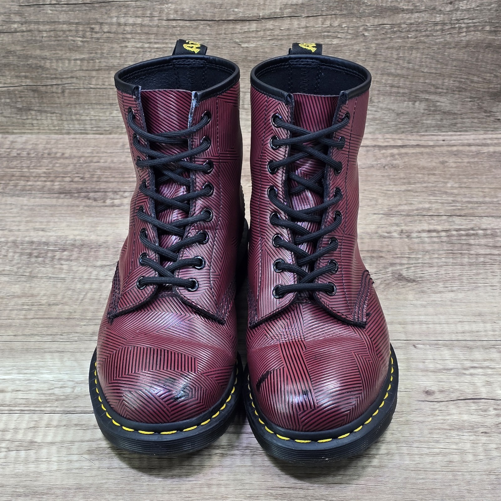 Dr. Martens 1460 Geo Stripe Men’s Sz 9 Women’s Sz 10 Oxblood Black Leather Boots