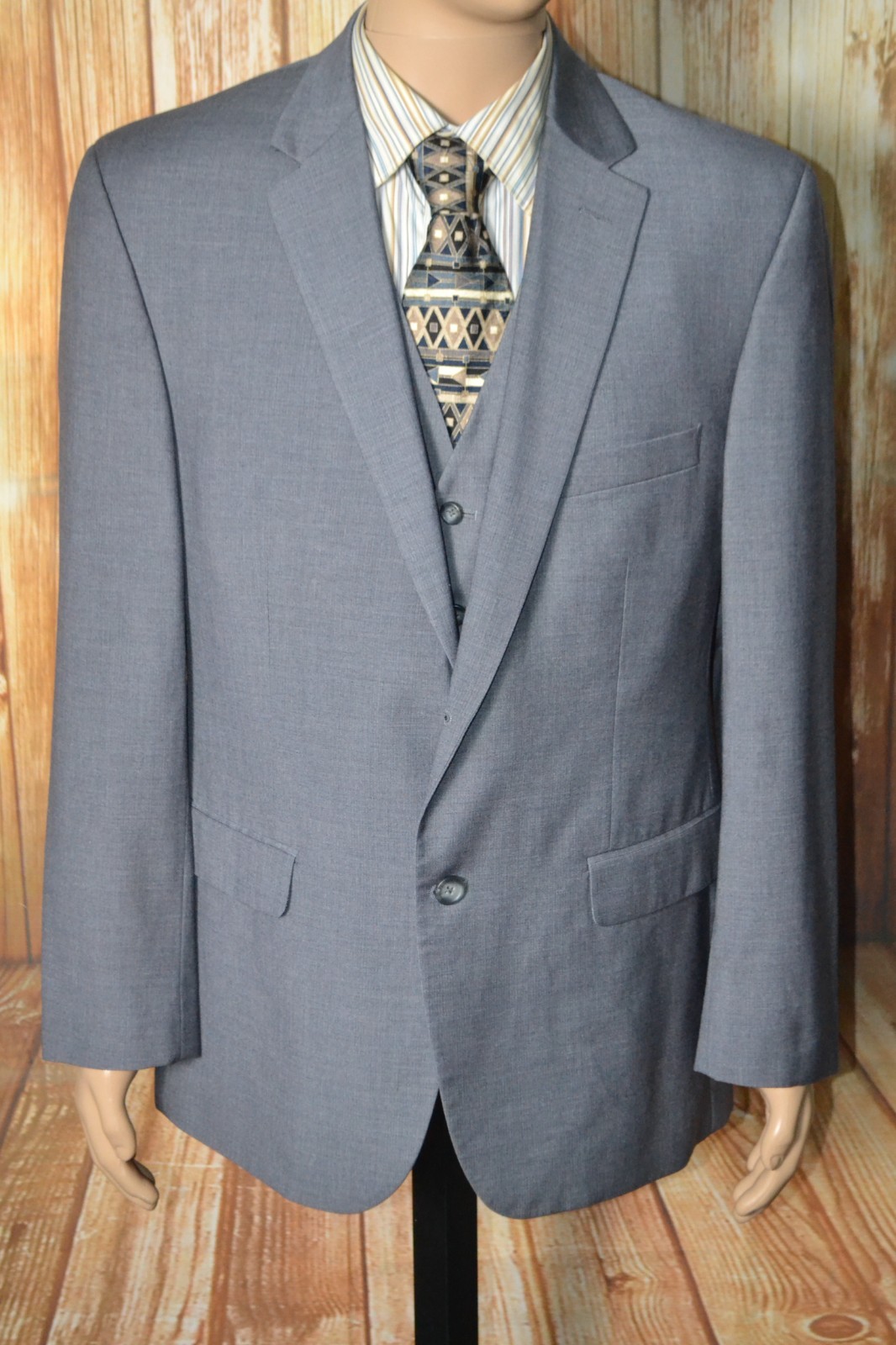 Pronto Uomo Men Gray Polyester Blend 2 Button 3pcs Suit Sz 42R Wst 38×28