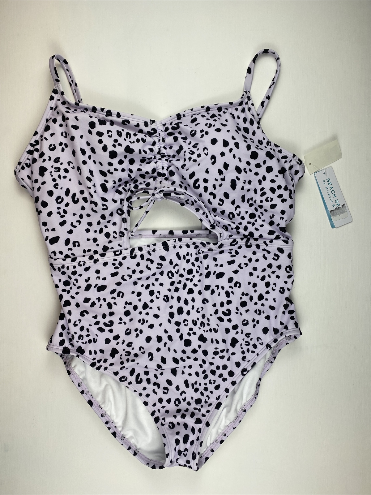 Womens Beach Betty Miracle Brands Lilac Purple Animal Print One Piece Swimsuit L