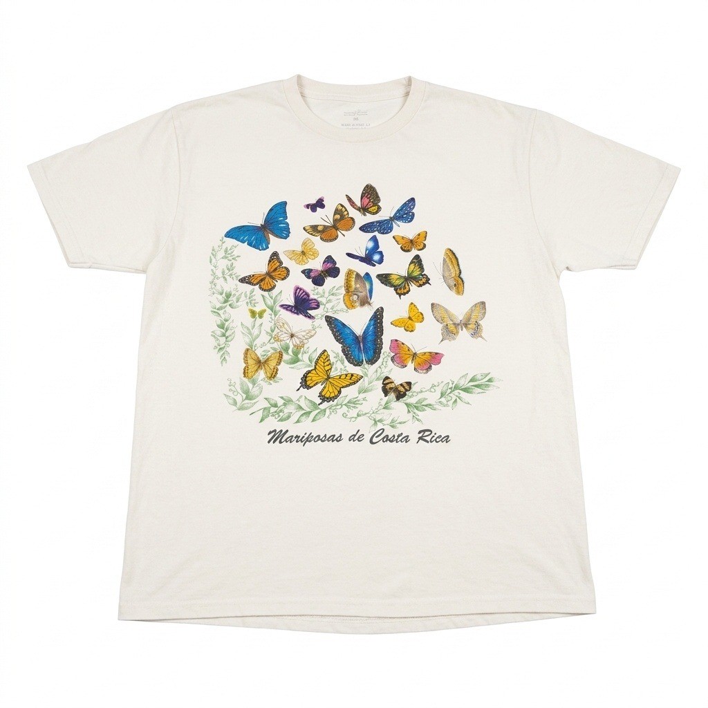 Extra Large Mariposas de Costa Rica T-Shirt White Butterfly Nature Graphic Made