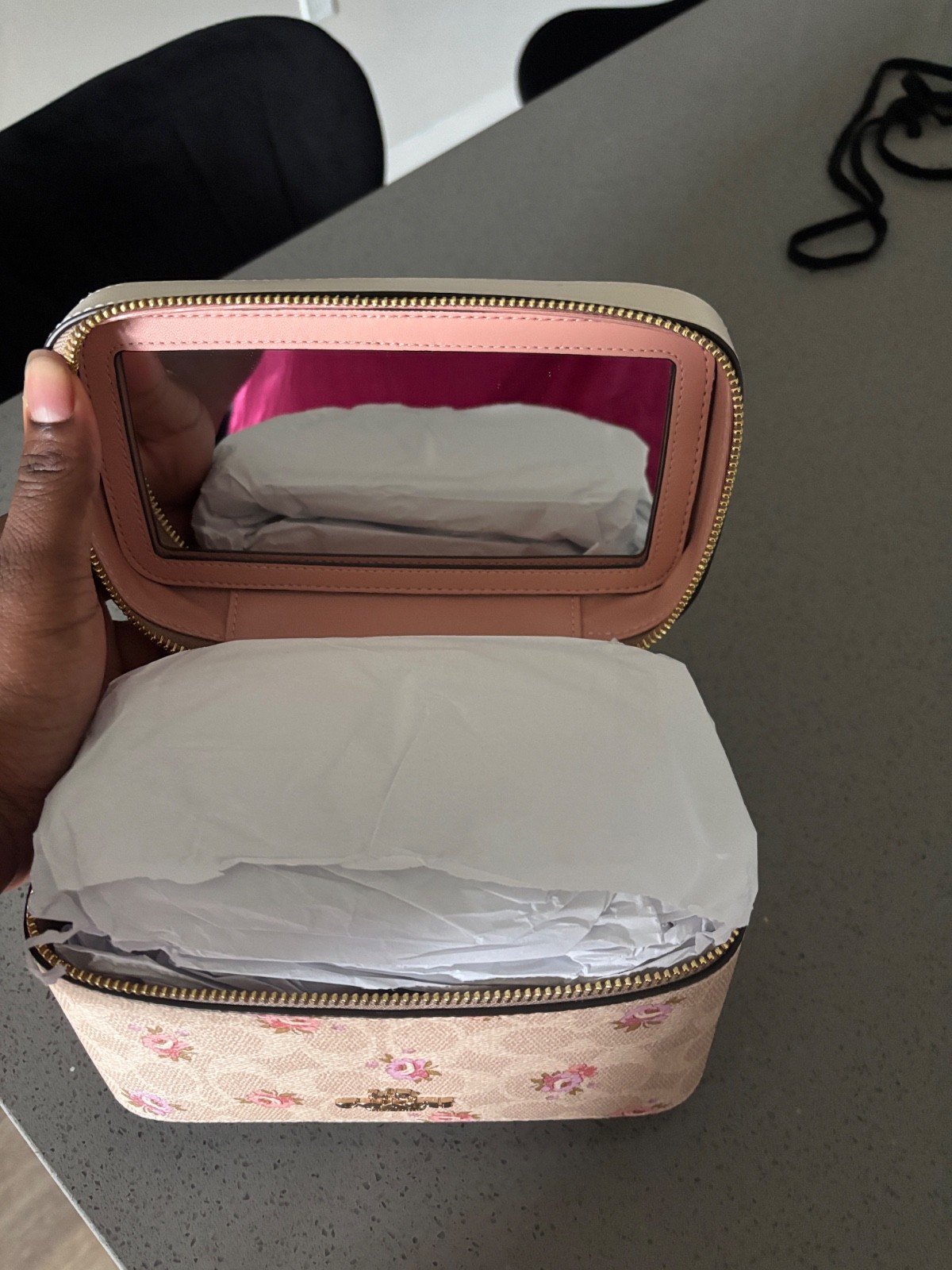coach bag / makeup bag ivory floral it can be a lil vanity on the go