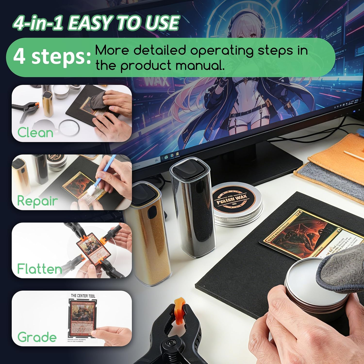 227 Pcs Card Care Clean Kit – Card Repair Polishing Kit with Cleaning Spray Poli