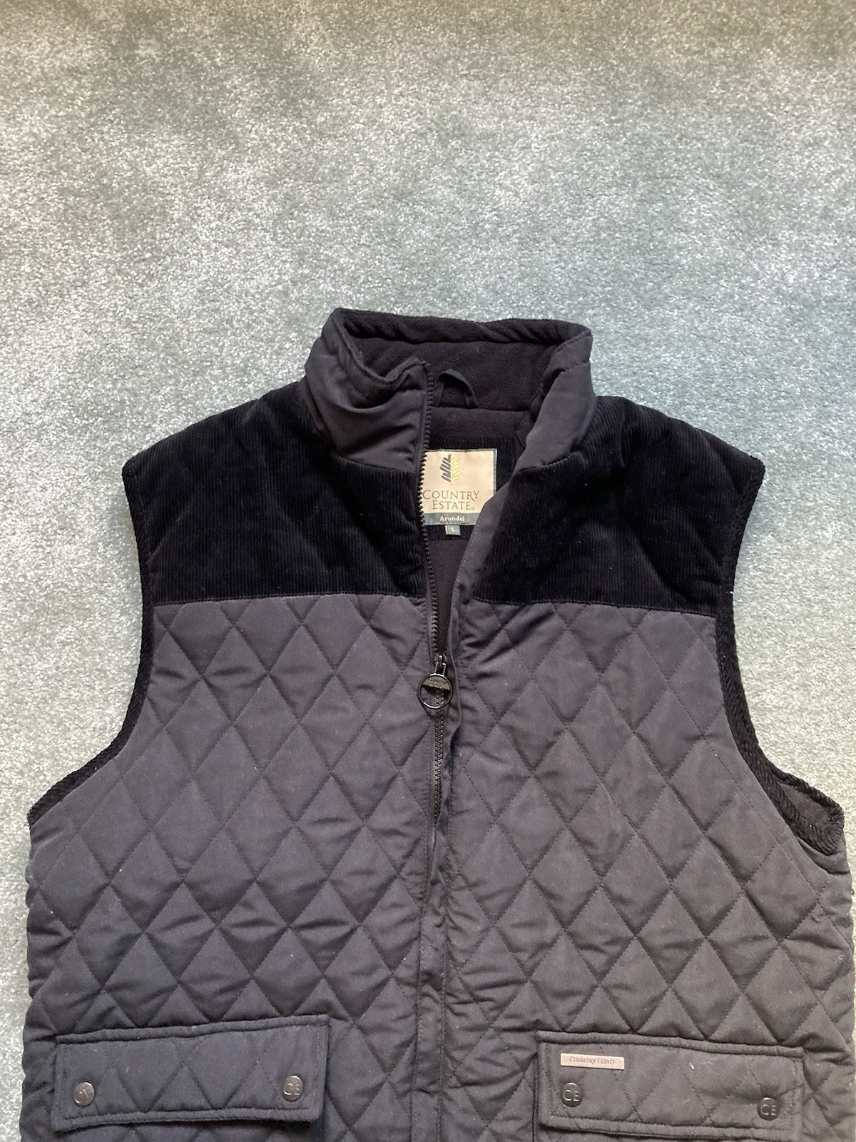 Country Estate Mens Large Size Black Full Zip Puffer Bodywarmer with Logos NEW