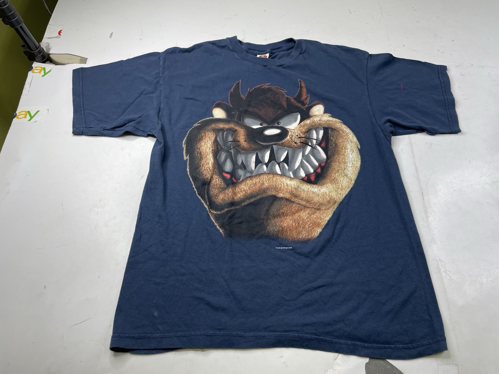 Vintage 1997 Looney Tunes T Shirt Taz Devil Big Face Print Blue Size XL