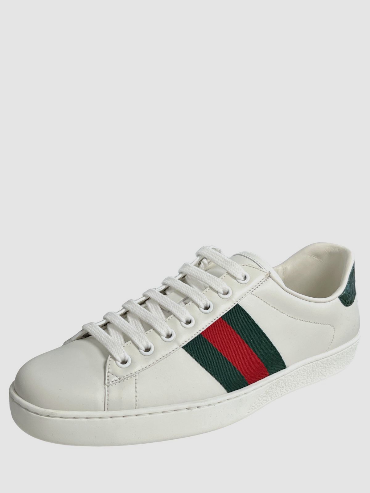 Gucci Men’s White New Ace Web Lace-up Low Top Sneakers Shoes Size: 7