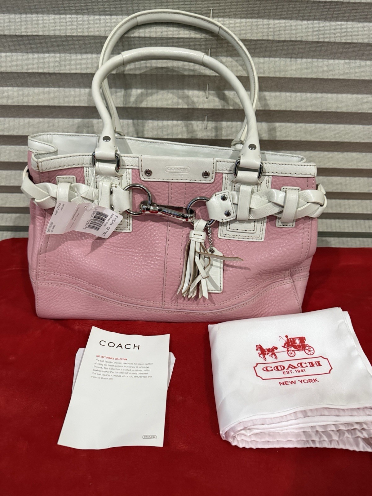 Coach Hamilton Pink/white Pebbled Leather Hand Bag F13084
