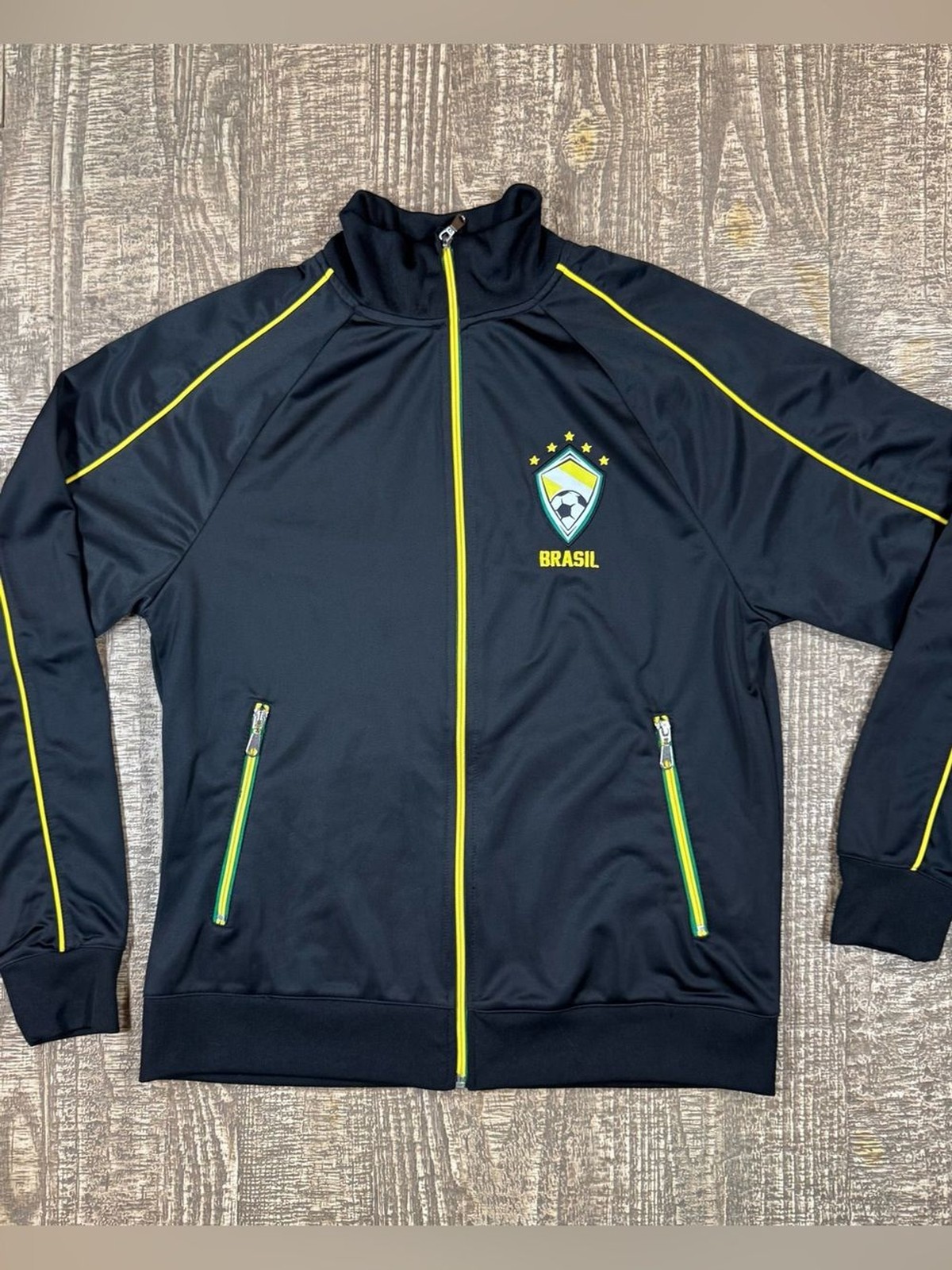 Brasil Soccer Zip Jacket – Black with Yellow Trim and Green lettering