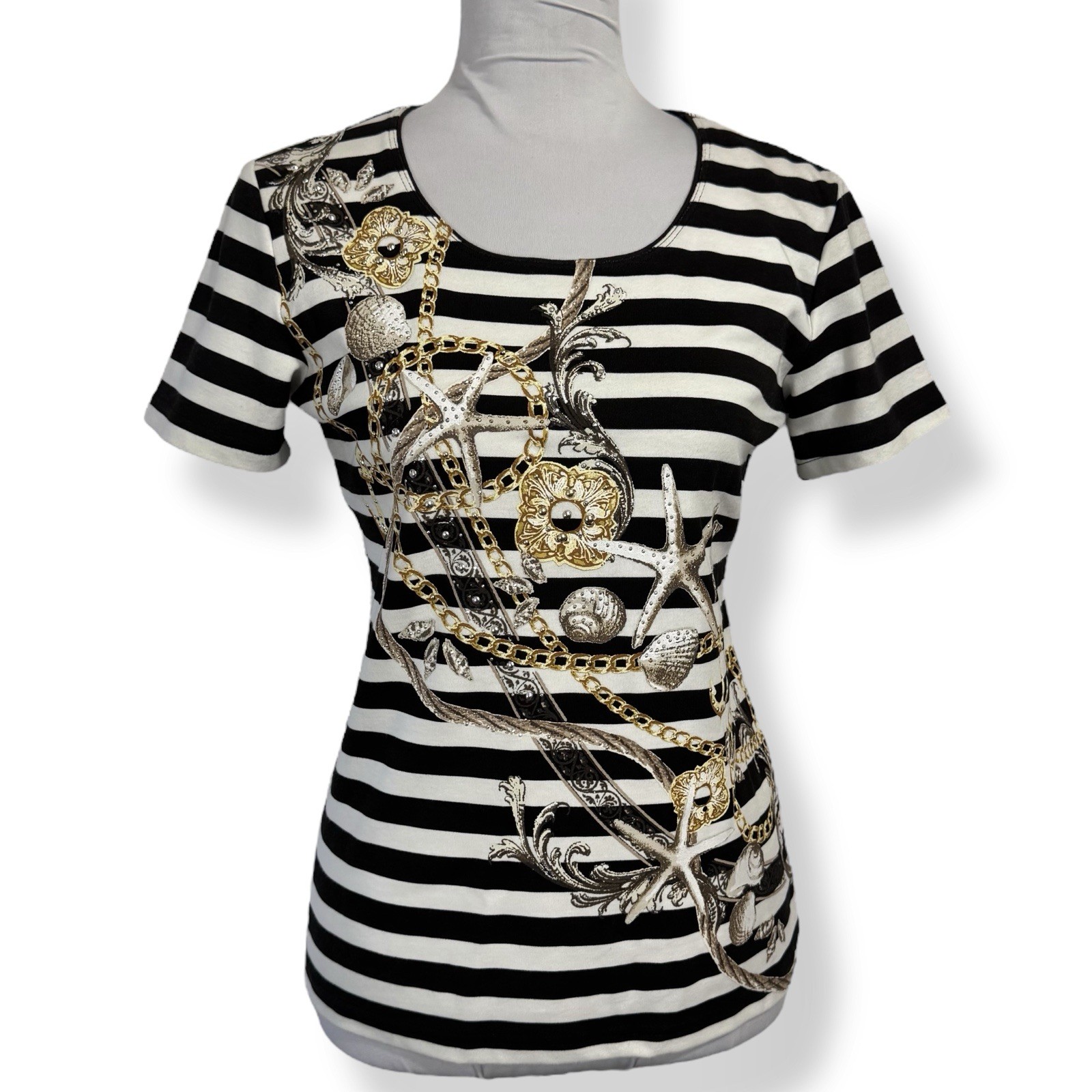 Studded Nautical Striped T Shirt Size Small P Sailor Top Seashell Beach Anchor
