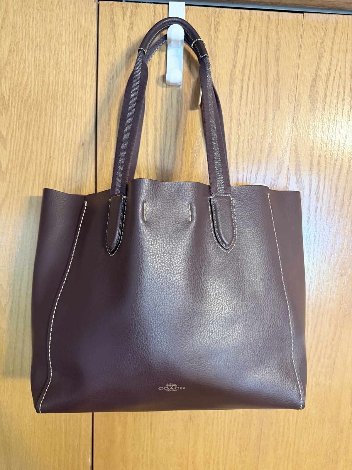Coach Derby Tote Pebble Leather Style F58660 Oxblood Metallic Cherry