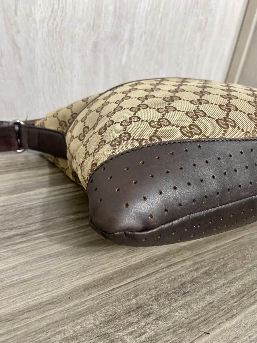 GUCCI shoulder bag GG pattern canvas beige leather punching crossbody