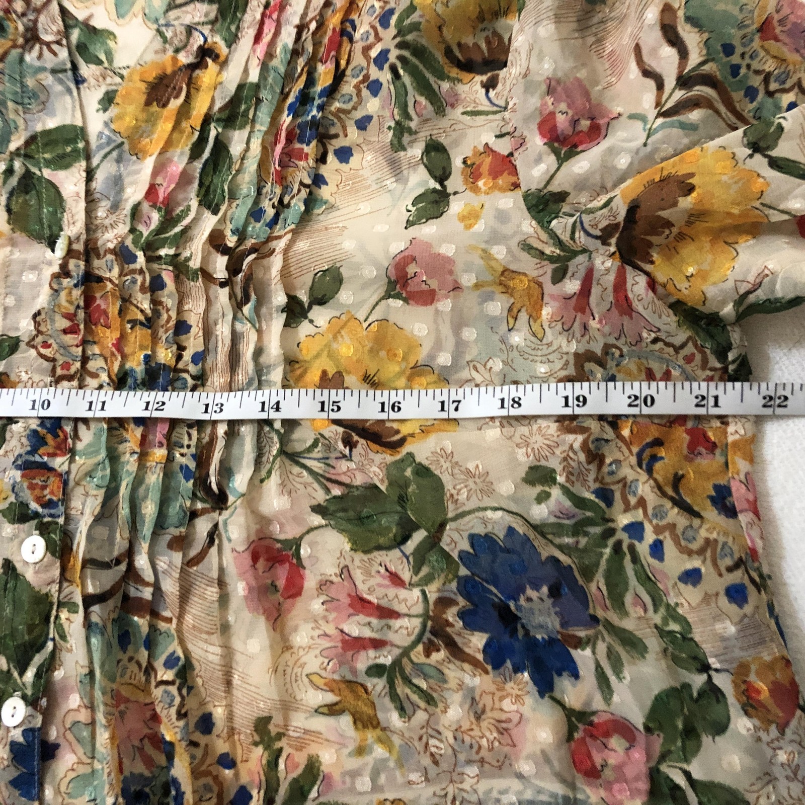Fig And Flower Top Womens XL Multicolor Floral Tunic Sheer Boho Peasant Blouse