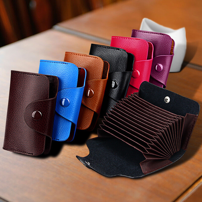 RFID Credit Card Holder for Women Men Small Leather Money Card Bag with Hasp USA