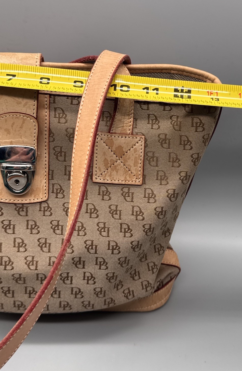Dooney & Bourke Signature DB Tan Brown Shoulder Purse Tote Bag Handbag