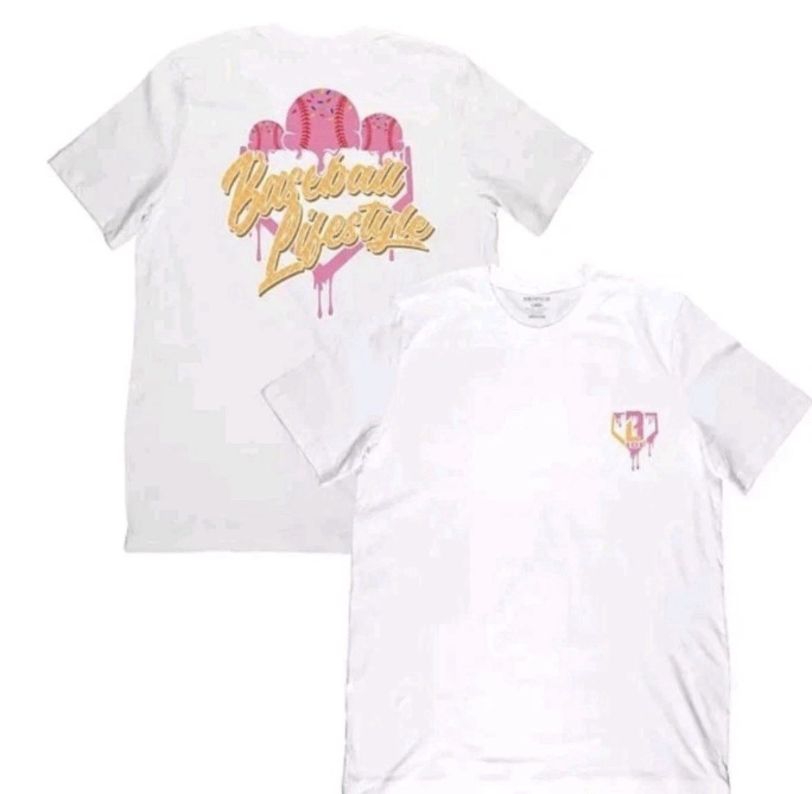Baseball Lifestyle 101 Adult L Large White Strawberry Ice Cream Drip S/S Tee NWT