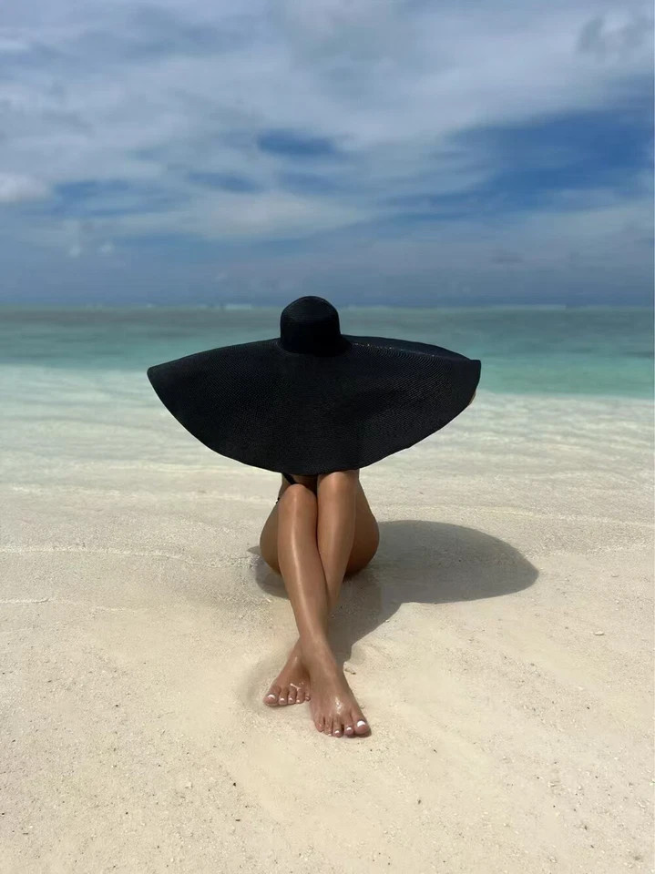 25CMBig hat brim Women’s Summer Floppy Folding Wide Brim Cap Sun Straw Beach Hat