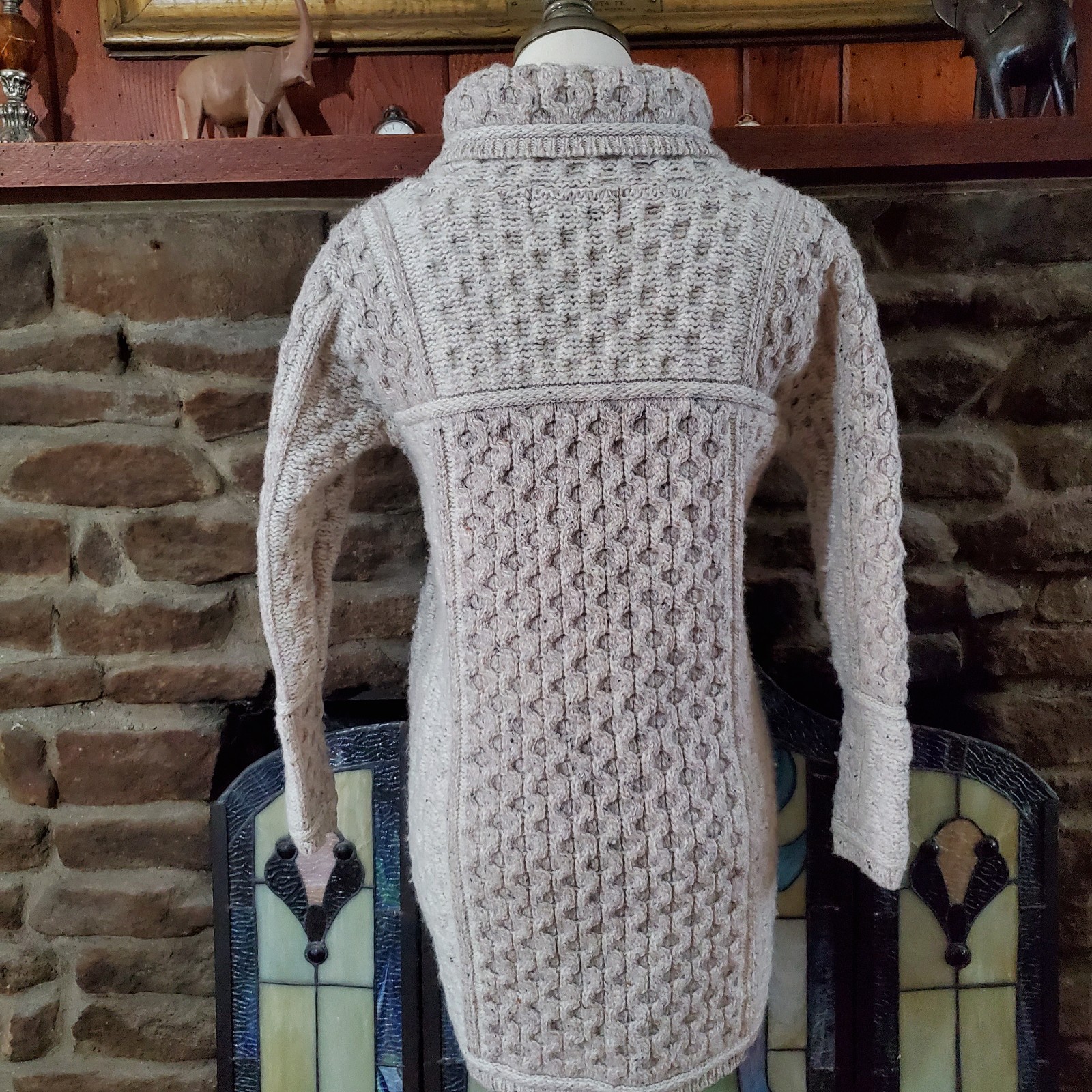 Aran Crafts Ireland Merino Wool Cable Knit Sweater Coat Single Button Womens S