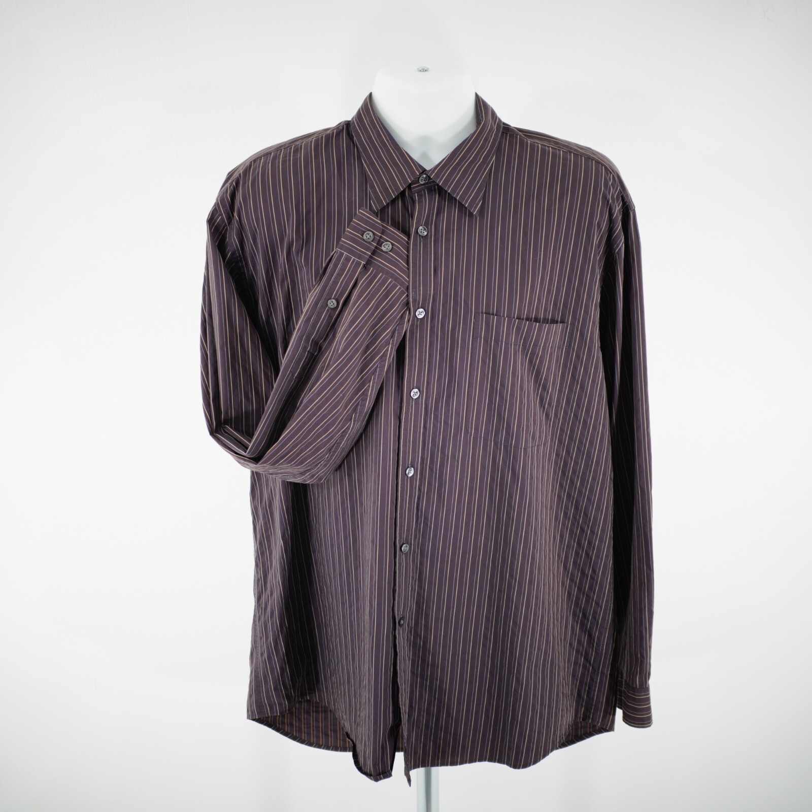 Joseph Abboud Purple Tan Striped Cotton Nylon XL Pocket Collared Dress Shirt