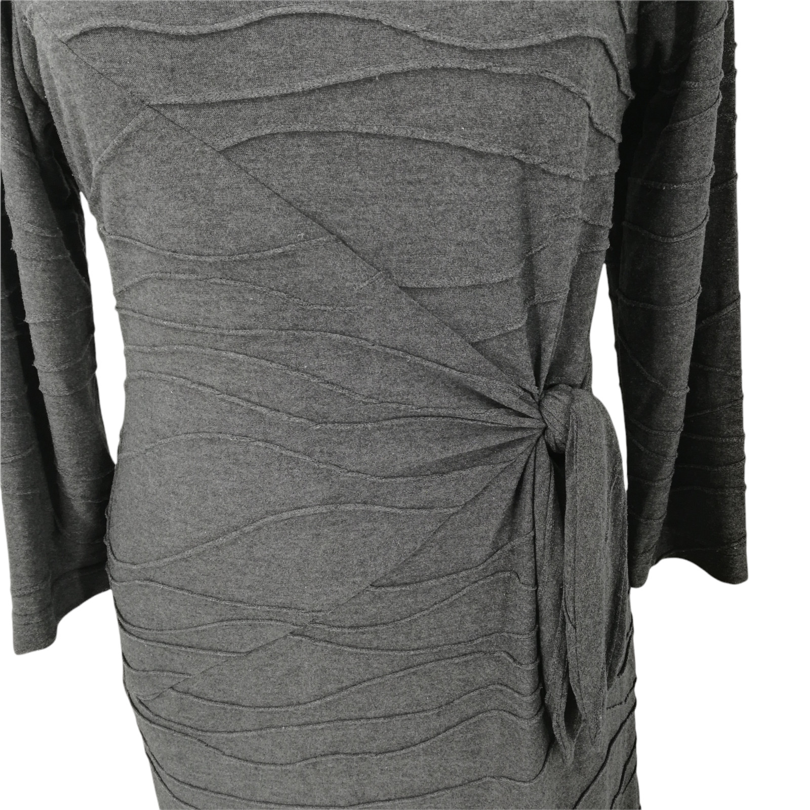 Sharagano Bodycon Knit Dress Size 4 3/4 Length Sleeve Asymmetrical Gray Wrap