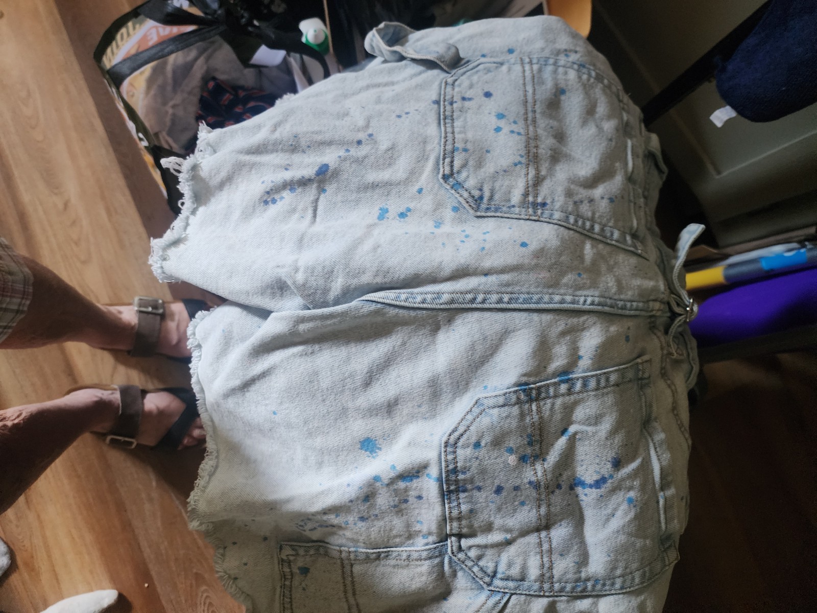 Wild Fable Retro denim paint splatter carpenter shorts size 2/26 waist NWT