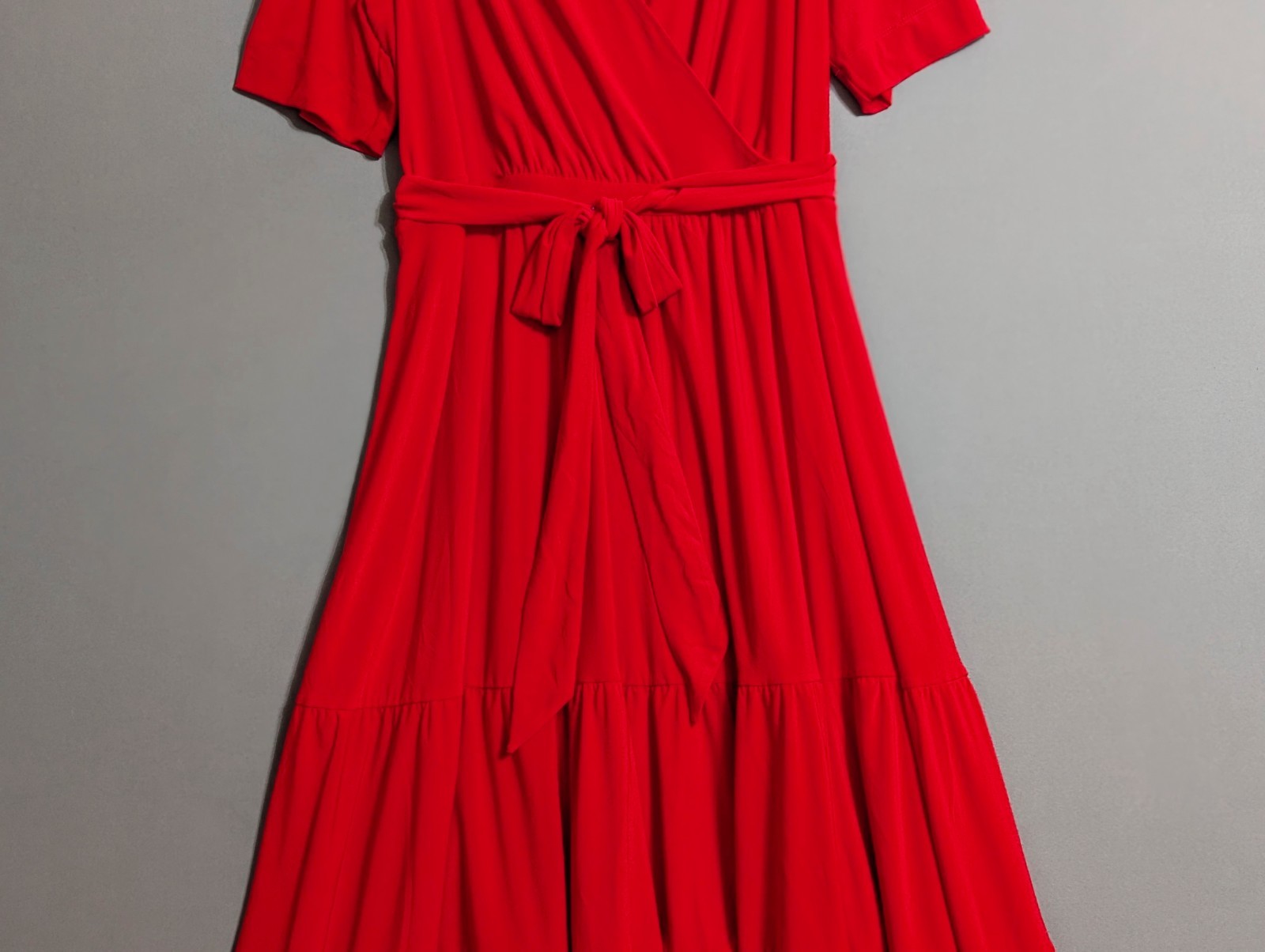 Joanna Hope Red Jersey Faux Wrap Tiered Midaxi Dress Tie Belt Stretchy 18 New