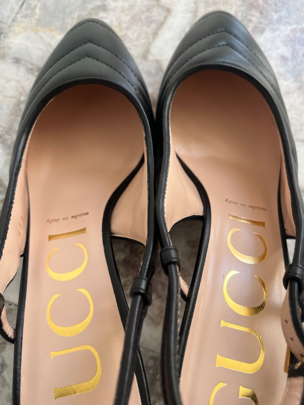 NIB GUCCI Matelasse Leather Kitten heeled Slingback 7.5