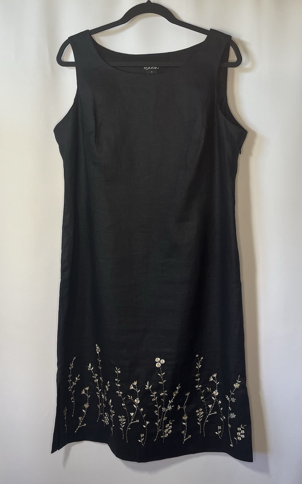 Rafaella Women’s Black Linen Shirt Dress Size 14 Sleeveless Side Zipper