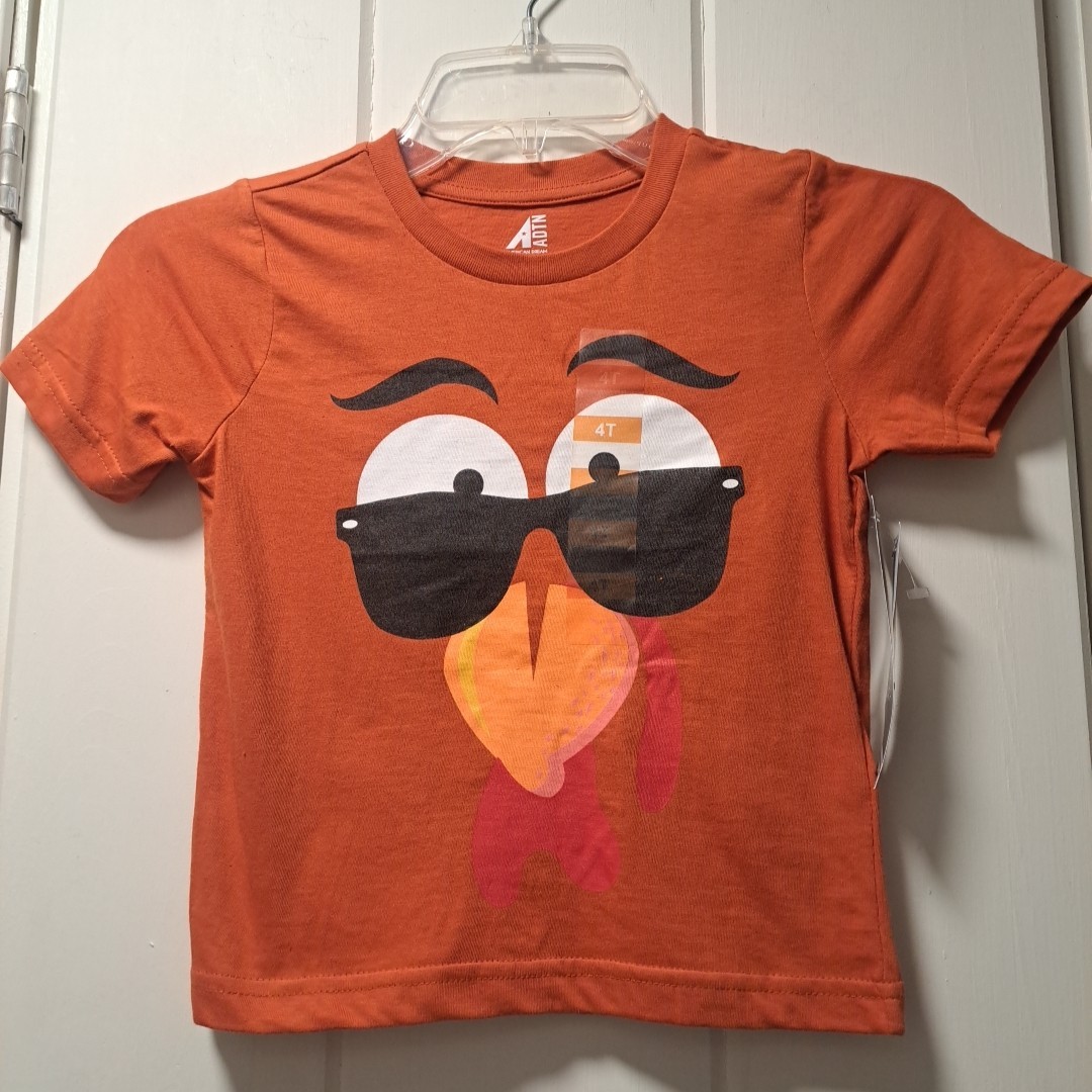 ADTN Childs 4T Orange Halloween Thanksgiving Tshirt Short Sleeve Turkey Disguise