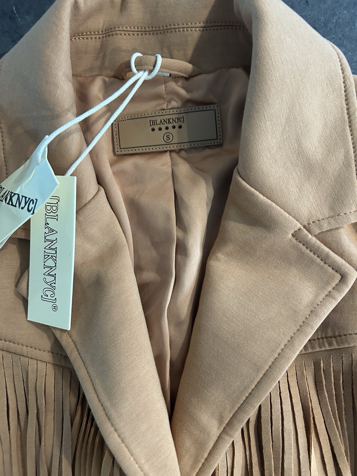 BLANKNYC Women’s Beige Western Fringe Blazer Jacket Cowgirl /rayon polyester