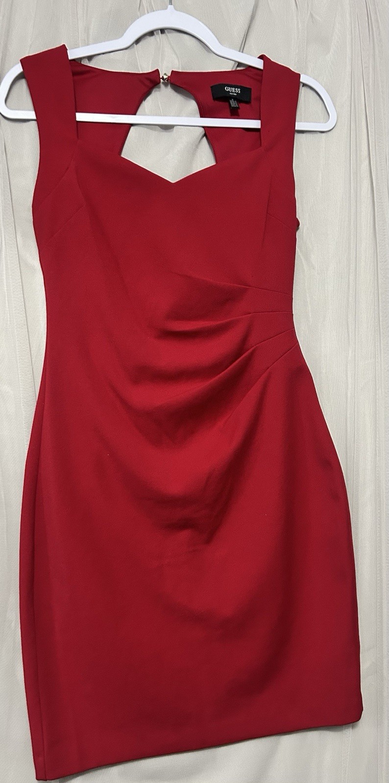 GUESS Red Solid Sweetheart Neck Sleeveless Sheath Bodycon Knee Dress 2