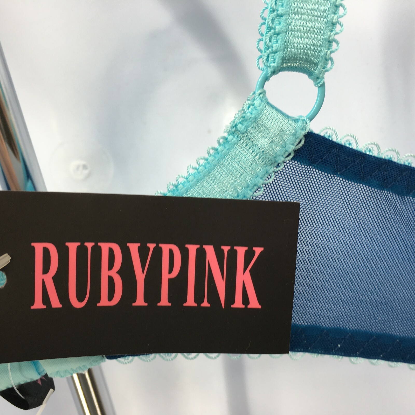 Ruby Pink KEIA Blue Embroidered Lace Sexy Lingerie Sheer Underwire Bra