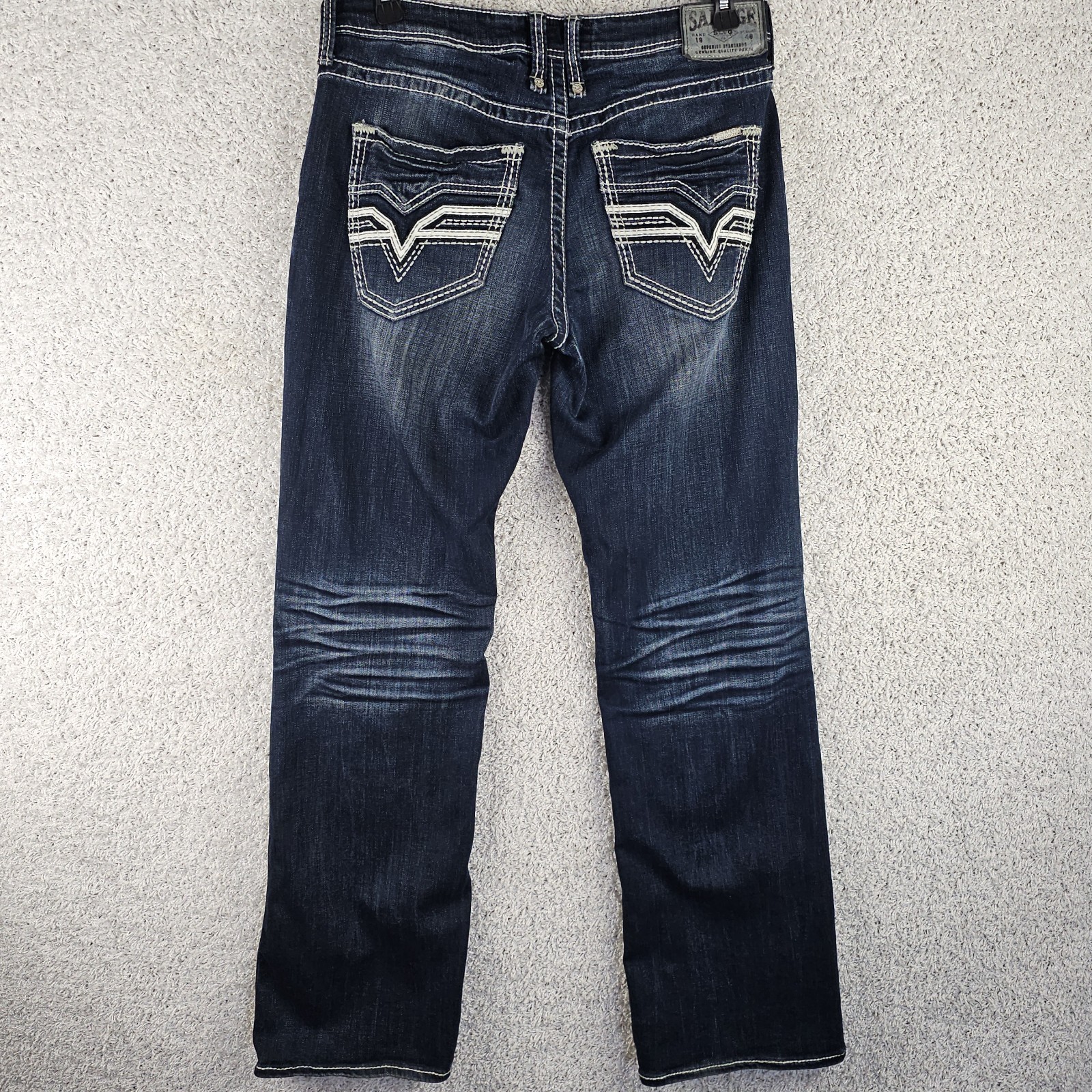 Buckle Salvage Jeans Mayhem Bootcut Fit Dark Wash Denim Mens 34×33.5 Whiskering