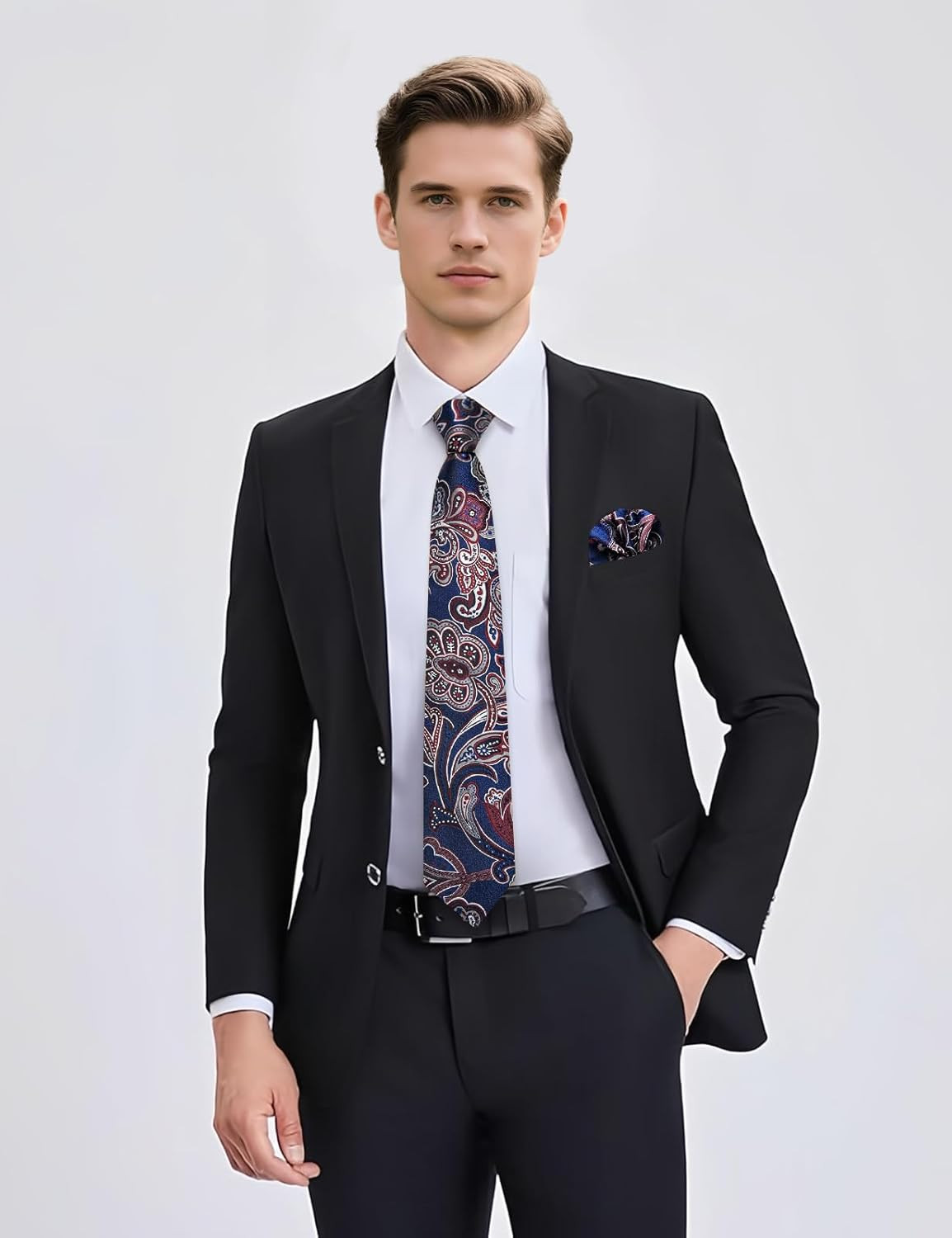 Paisley Tie Sets Floral Necktie Handkerchief Cufflinks Set Silk Woven Ties Busin
