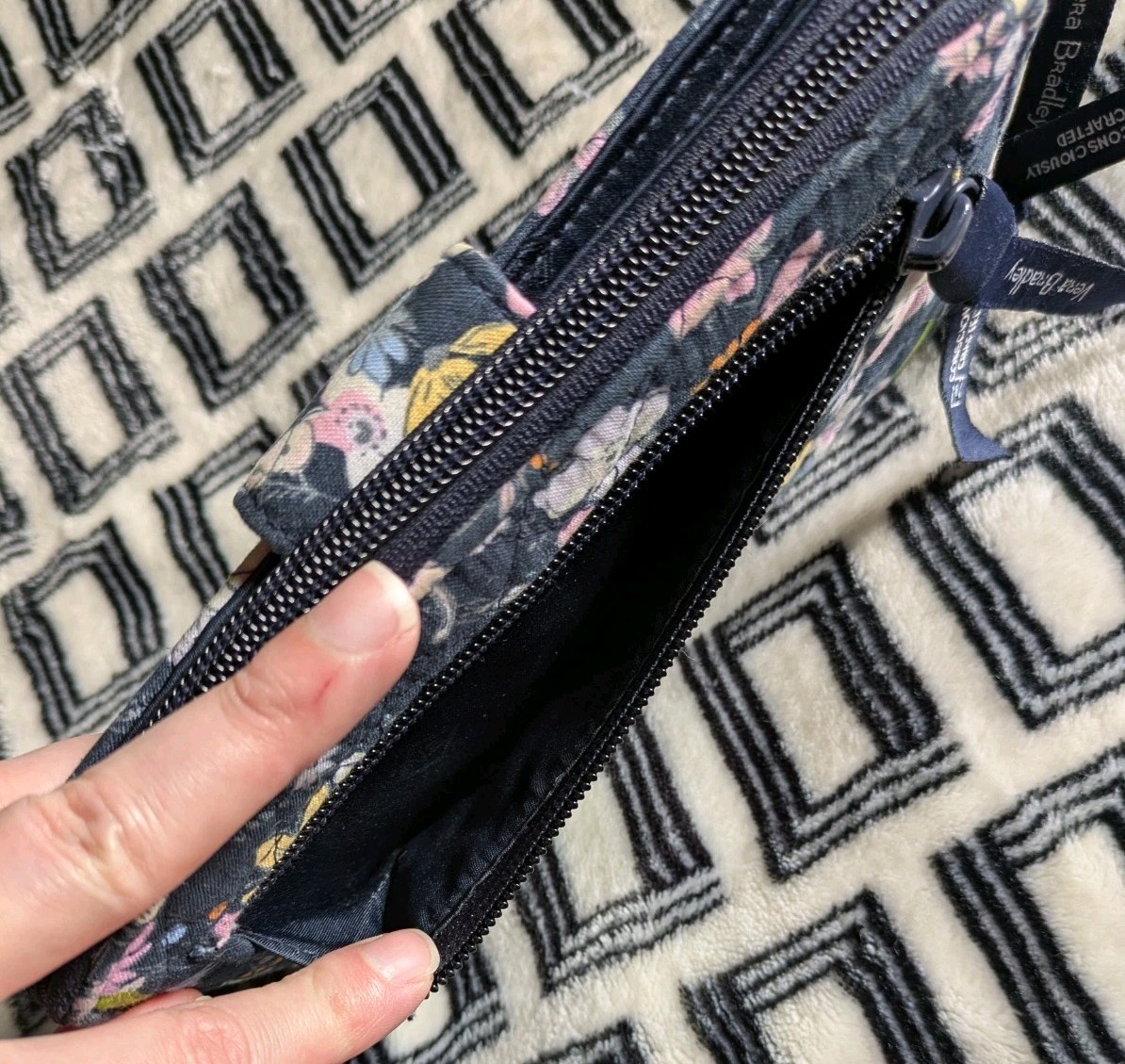 Vera Bradley Turn Lock Zip Wallet, RFID, Midnight Wildflowers Retired Print
