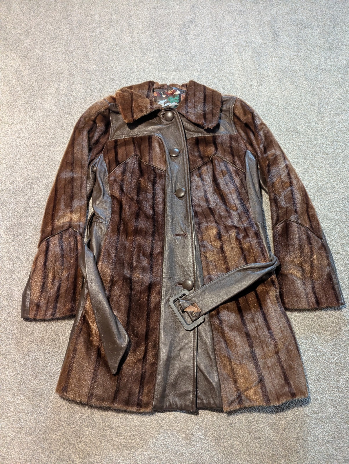Vintage David Green Fur Coat Womens Large? Mink Brown Striped Paneled Jacket