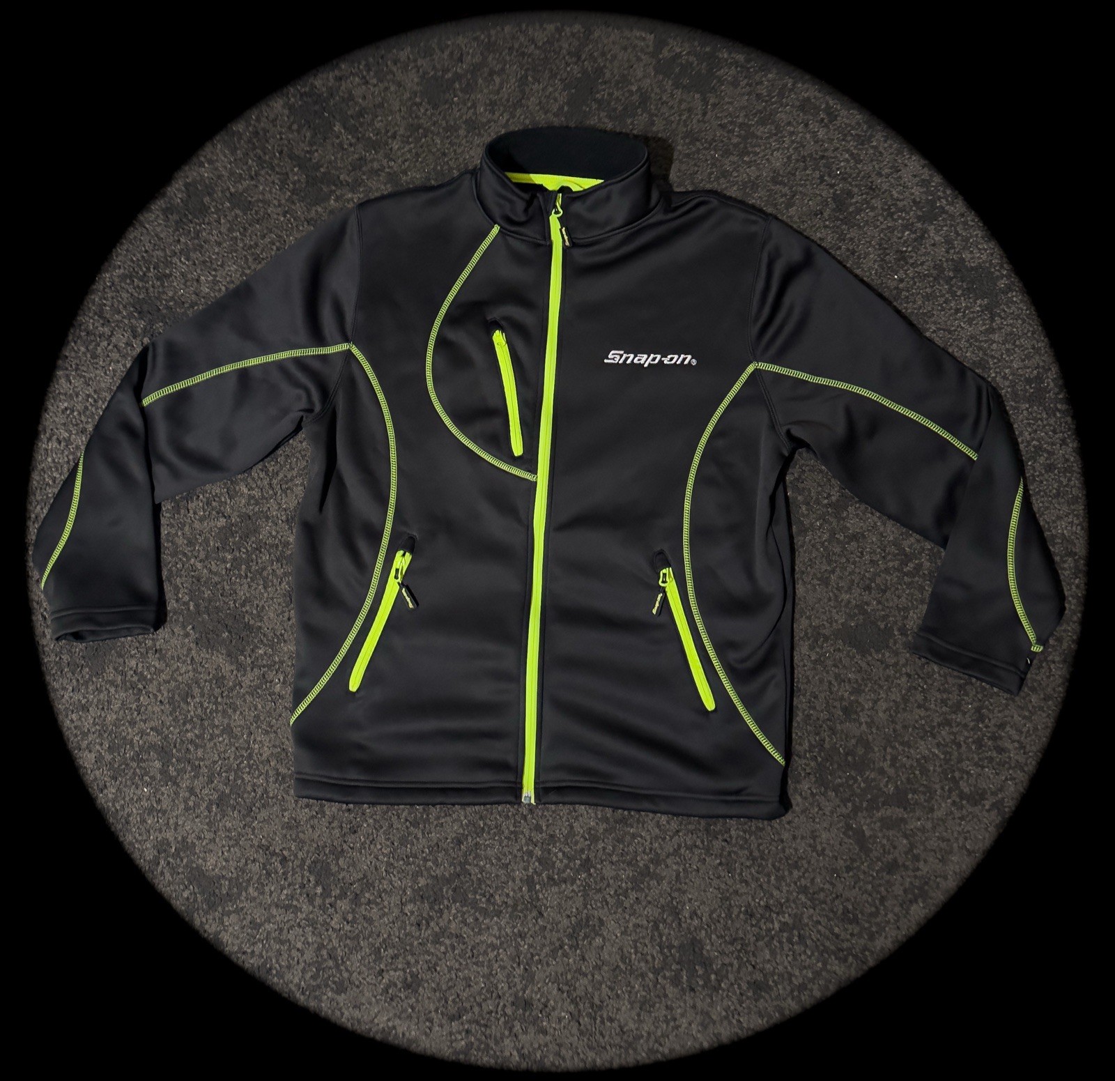 Snap-on Men’s Black Green Full Zip Jacket with Multiple Pockets Size M