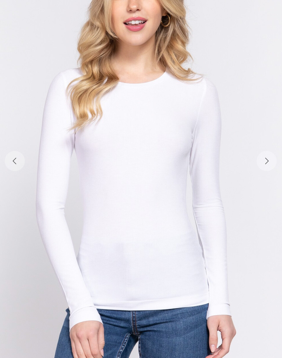 Active Basic 13650 Crew Neck Rayon Fitted 2X2 Rib Knit Long Sleeve Top Slim Fit