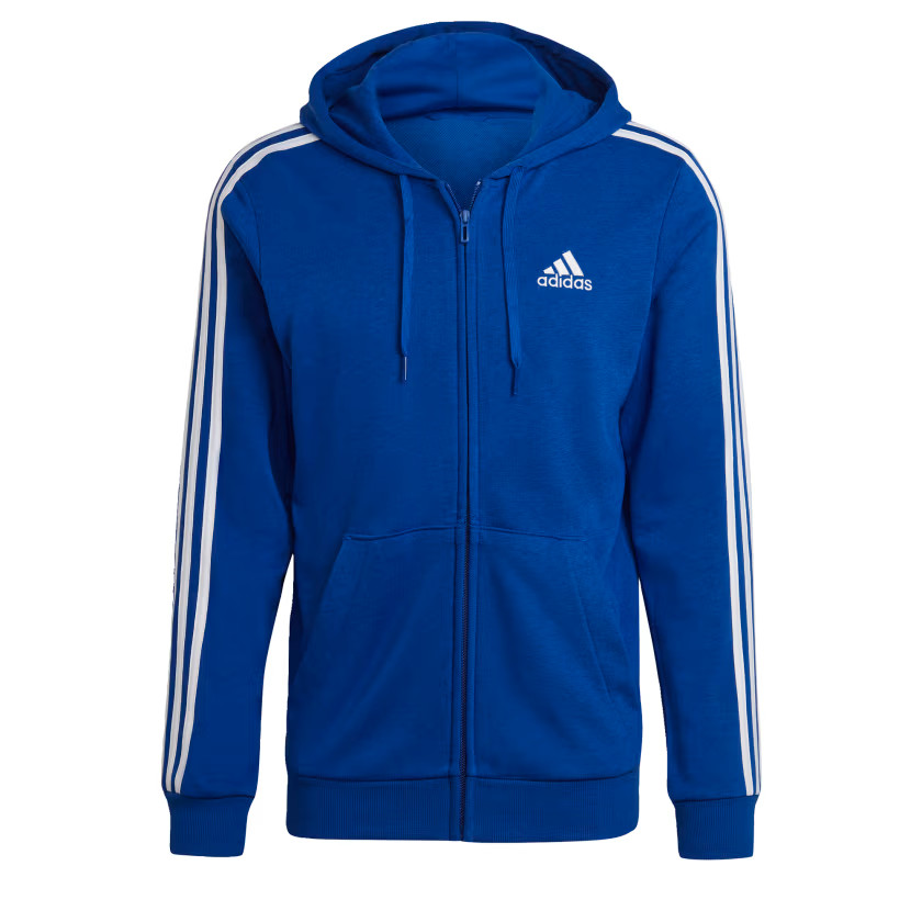Adidas men Essential French Terry 3-Stripes Full-Zip Hoodie Royal Blue White 2XL