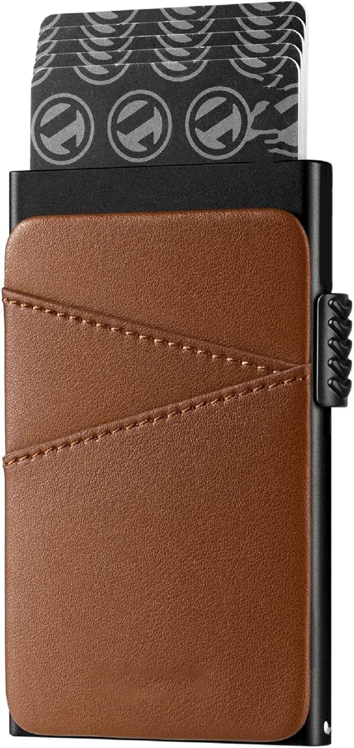 Pop Wallet Credit Card Holder ,Extra Leather Slots RFID Blocking Slim Metal Card