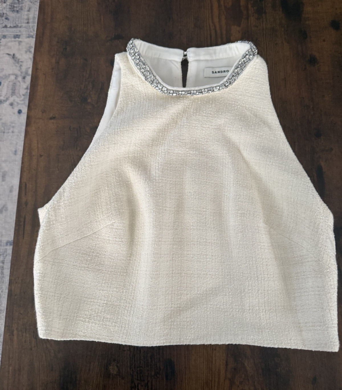 Sandro Paris Size 2 White Crystal Rhinestone Embellished Dress AS IS Repair