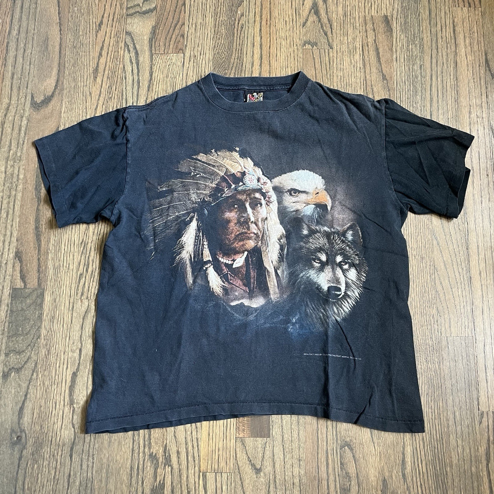 Vintage 90s 3d Emblem Wolf Eagle Native American Sz L