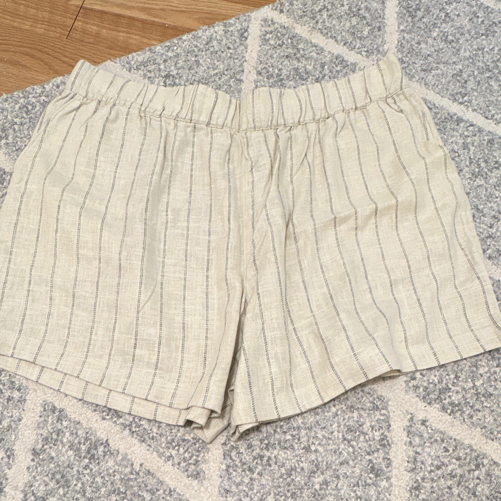 BLANKNYC Linen Blend Striped Pull-On Chino Shorts Elastic Waist Women XL 5″