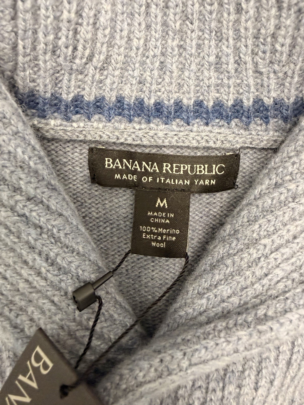 NWT Banana Republic 100% Merino Wool Shawl Collar Sweater Mens M Blue Italy