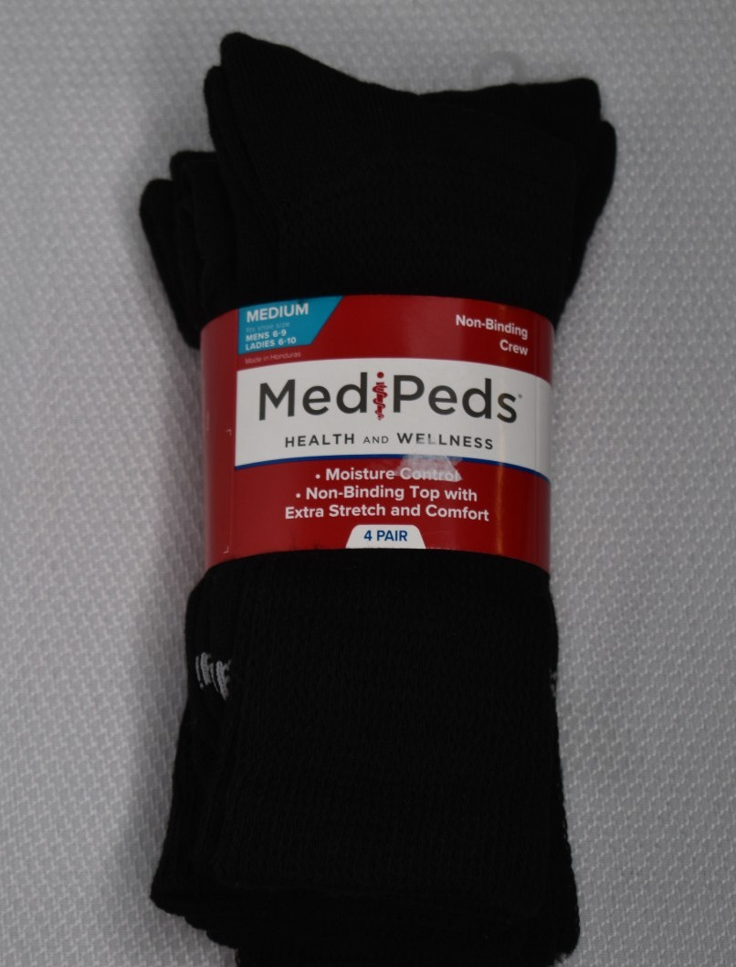 NWT MEDIPEDS 4-Pack Non-Binding Crew Socks Black