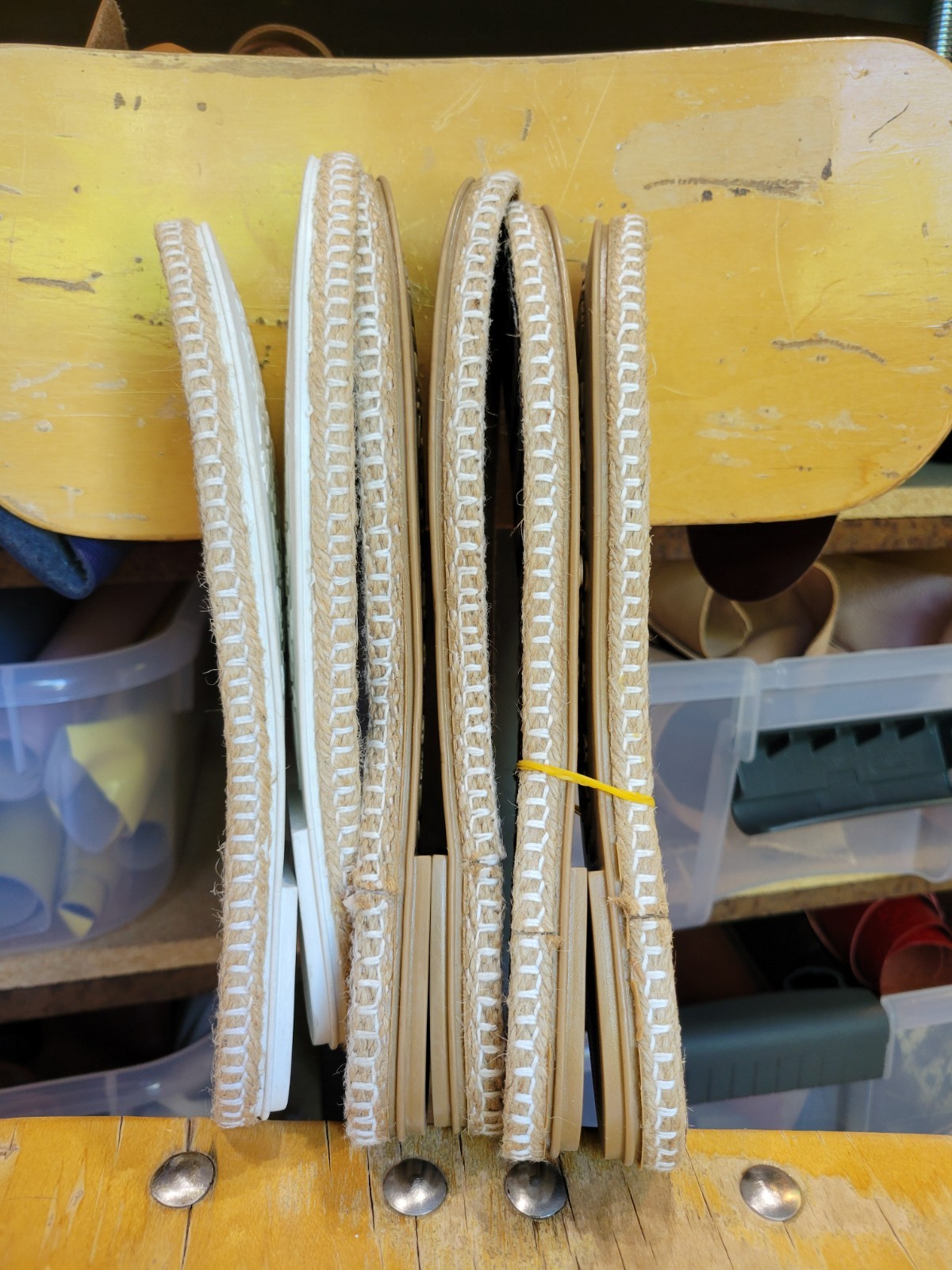 “Loren” Woven Soles, 3 pairs, sizes 38, 39, 40. White & Tan rubber soles