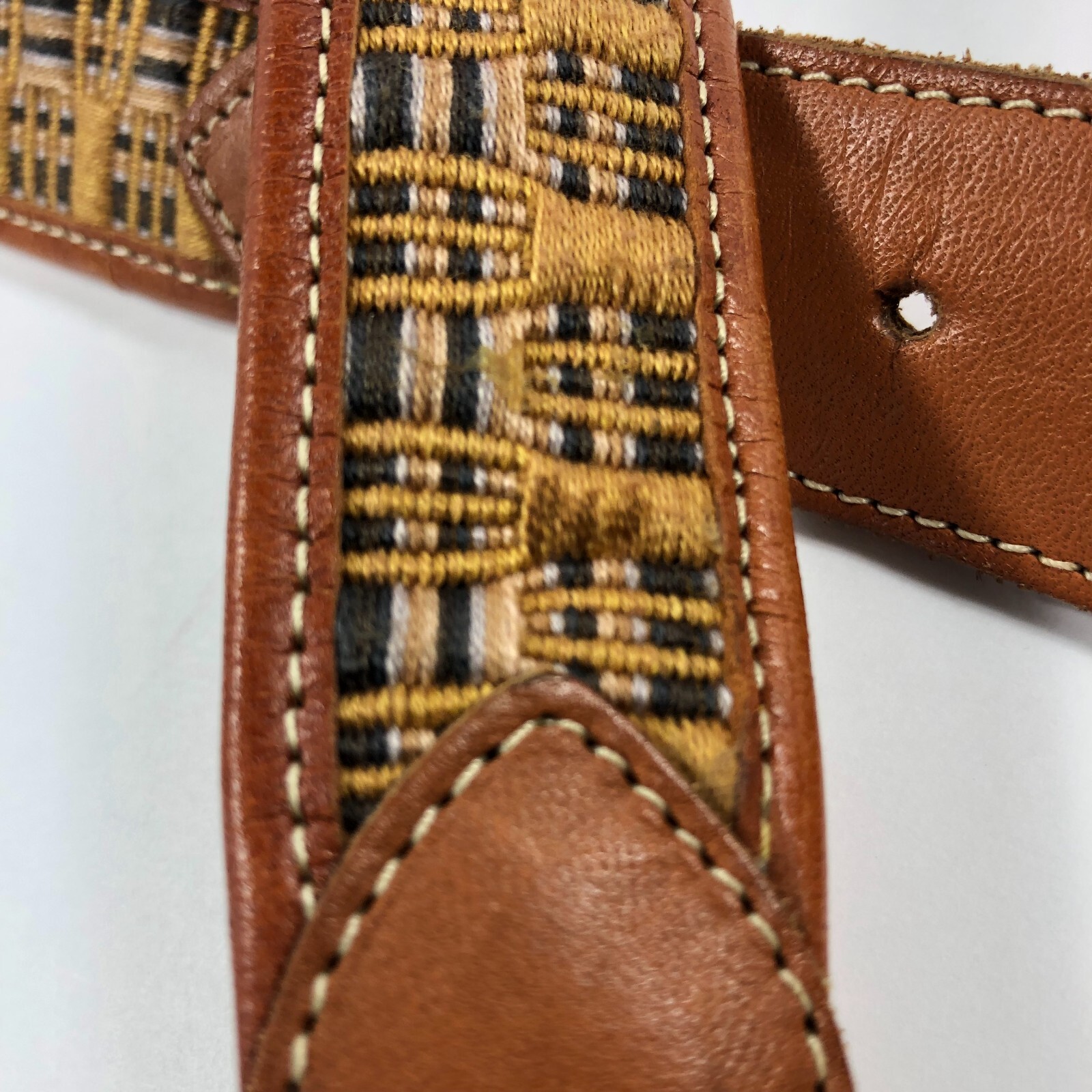Handmade Leather Textile Belt Guatemala? Brown Boho Ethnic Unisex 30